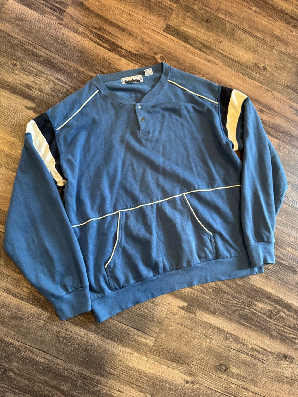 Vintage City Streets Blue Sweater Henley Mens XL Hip Hop 90s Y2K Front Pocket
